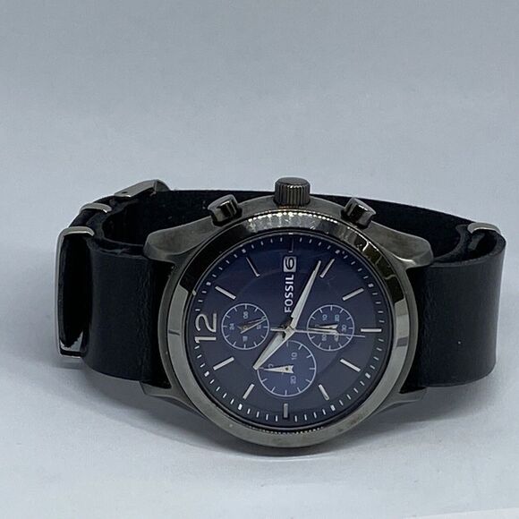 Fossil BQ1482 Men's Black Leather Analog Blue Dial Quartz Genuine Watch KS546 - Picture 7 of 12